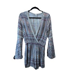 L Space Light Purple Pink Geometric Aztec Short Romper Flare Sleeves Size M